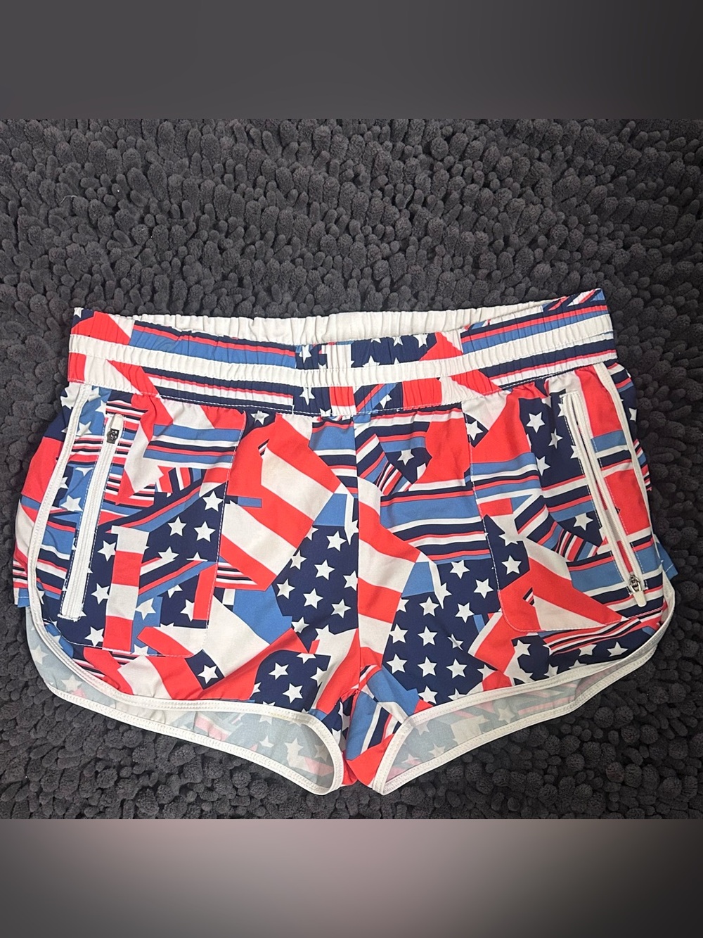 Fabletics Red, White & Blue Star-Stripe Athletic Shorts